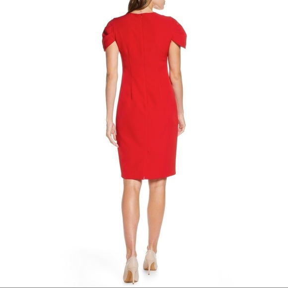 [Vince Camuto] Pleat Cap Sleeve Crepe Sheath Dress - Picture 9 of 12